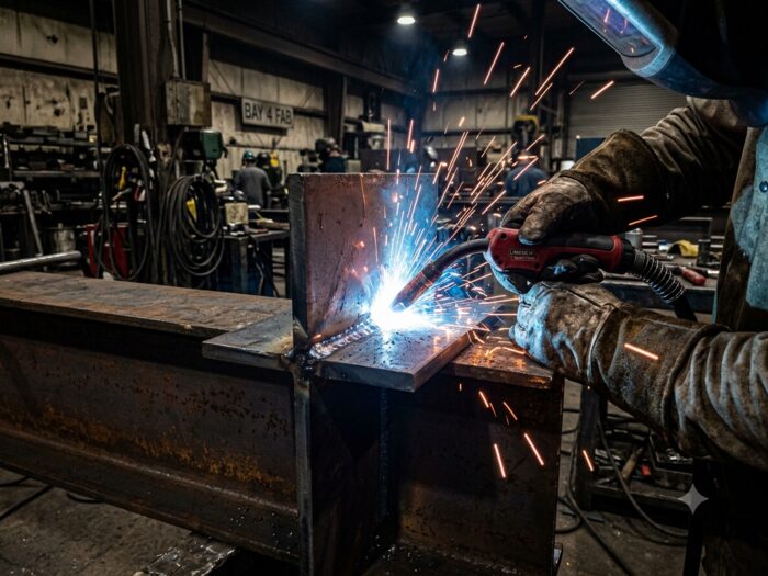 MIG welding a structural steel joint